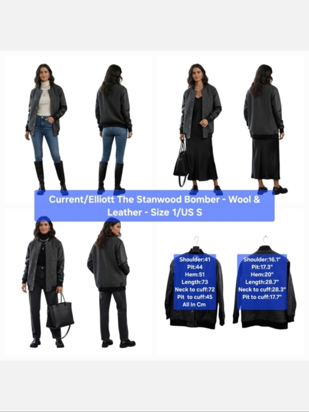 Current/Elliott The Stanwood Bomber Wool & Leather Size S